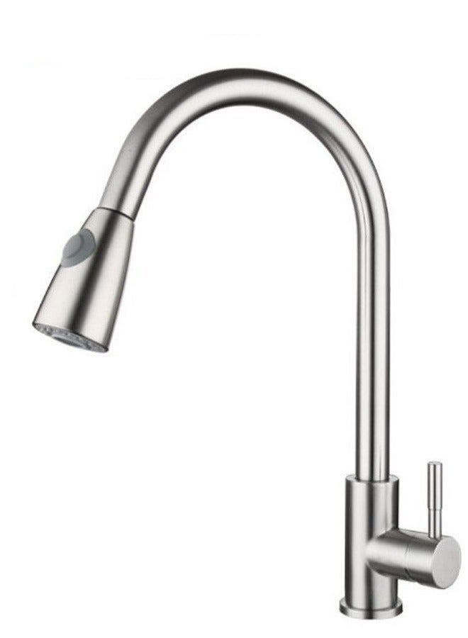 صنبور مغسلة بنمط رش فضي ,حنفيات مطبخ قابلة للسحب مع وضعين للرش فضي - Image 1